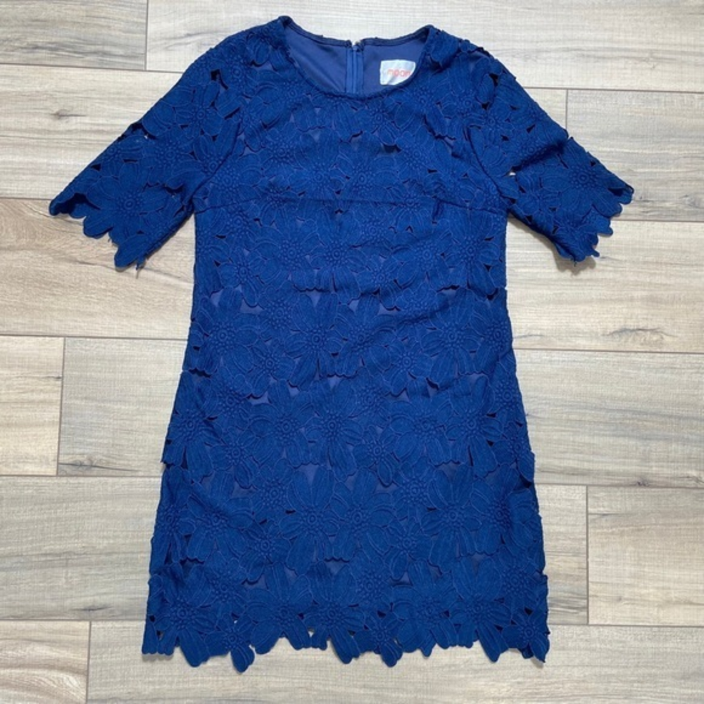 Moon Womens Floral Lace Overlay Sheath Dress Navy Blue Size‎ Medium